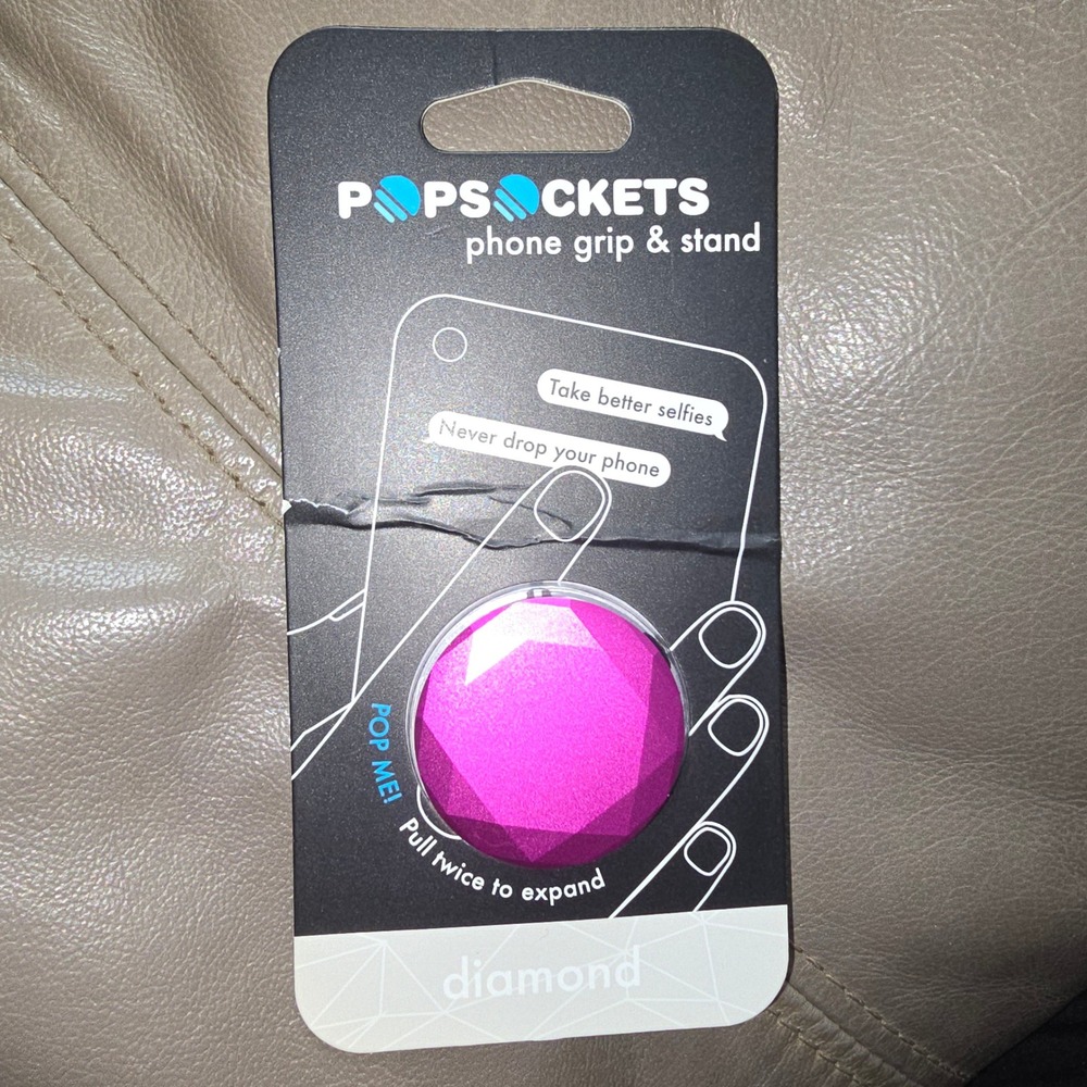 New PopSockets Aluminum Phone Grip & Stand Metallic Diamond Fuchsia